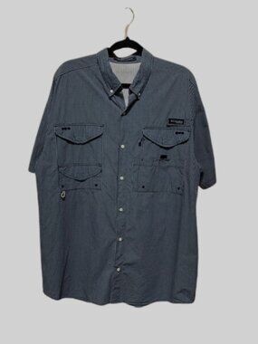 Columbia PFG Super Bonehead Fishing Shirt Sized as Men's Large Blue/Blue Gingham